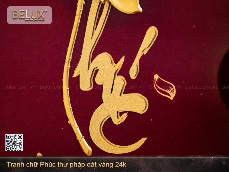 Tranh chữ Phúc thư pháp dát vàng 24k - 32x25cm